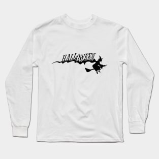 Silhouette of Witch Flying on Broomstick for Halloween Long Sleeve T-Shirt